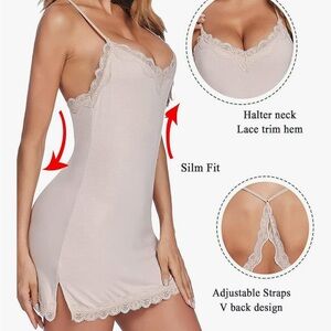 Elegant Cream Lace Trim Nightgown